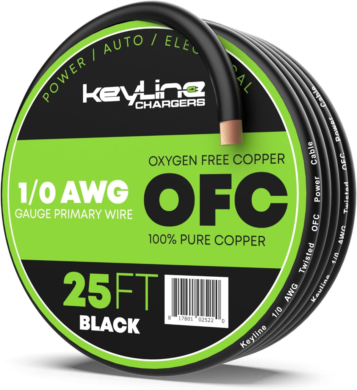 OFC Black 1/0 AWG Gauge Wire Oxygen Free Copper - (25ft), Automotive Wire, Power/Ground, Battery Cable, True Spec Welding & Automotive, Car Audio Speaker, RV Trailer, Amp Wiring by Keyline Chargers