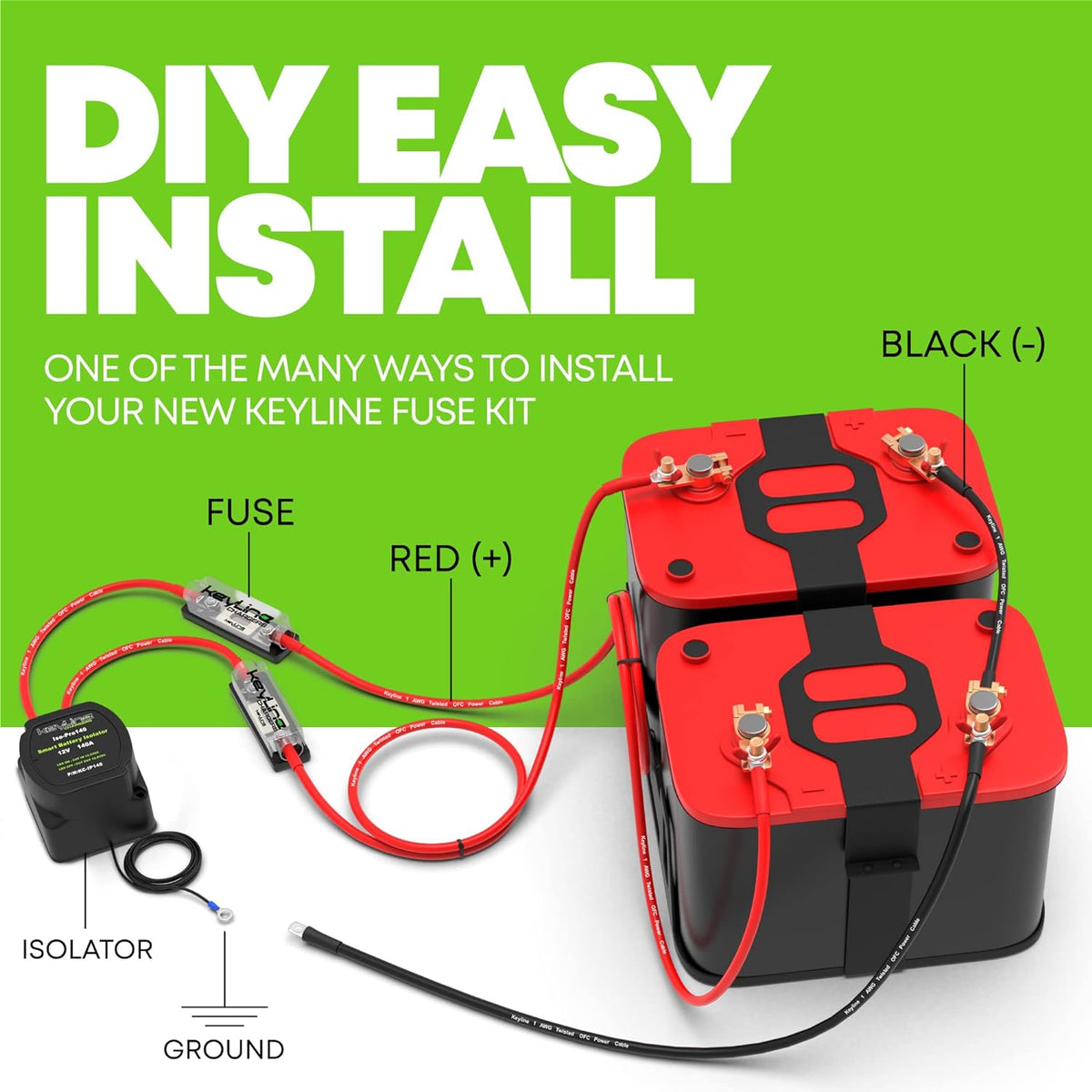 ANL Fuse Holder 100 Amp Complete Kit - Inline Professional Grade Ceramic ANL 100 Amp Fuse Block Car Audio | Weatherproof Design | 8 AWG Mega Fuse Holder, and Copper Lugs by Keyline Chargers