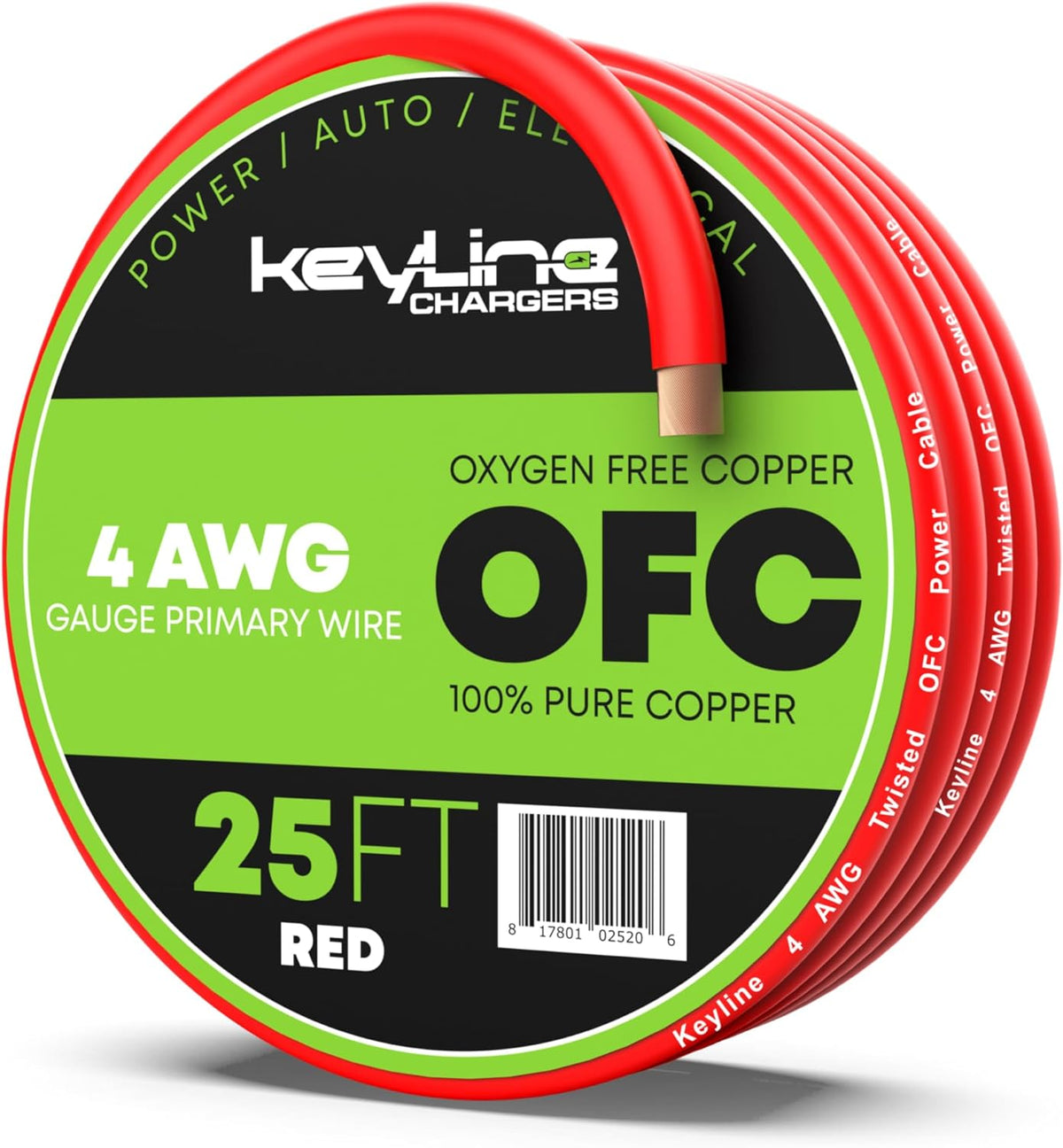 OFC 4 AWG Gauge Wire (25ft) Red | Oxygen Free Copper, Automotive Wire, Power/Ground, Battery Cable, True Spec Welding & Automotive, Car Audio Speaker, RV Trailer, Amp Wiring by Keyline Chargers