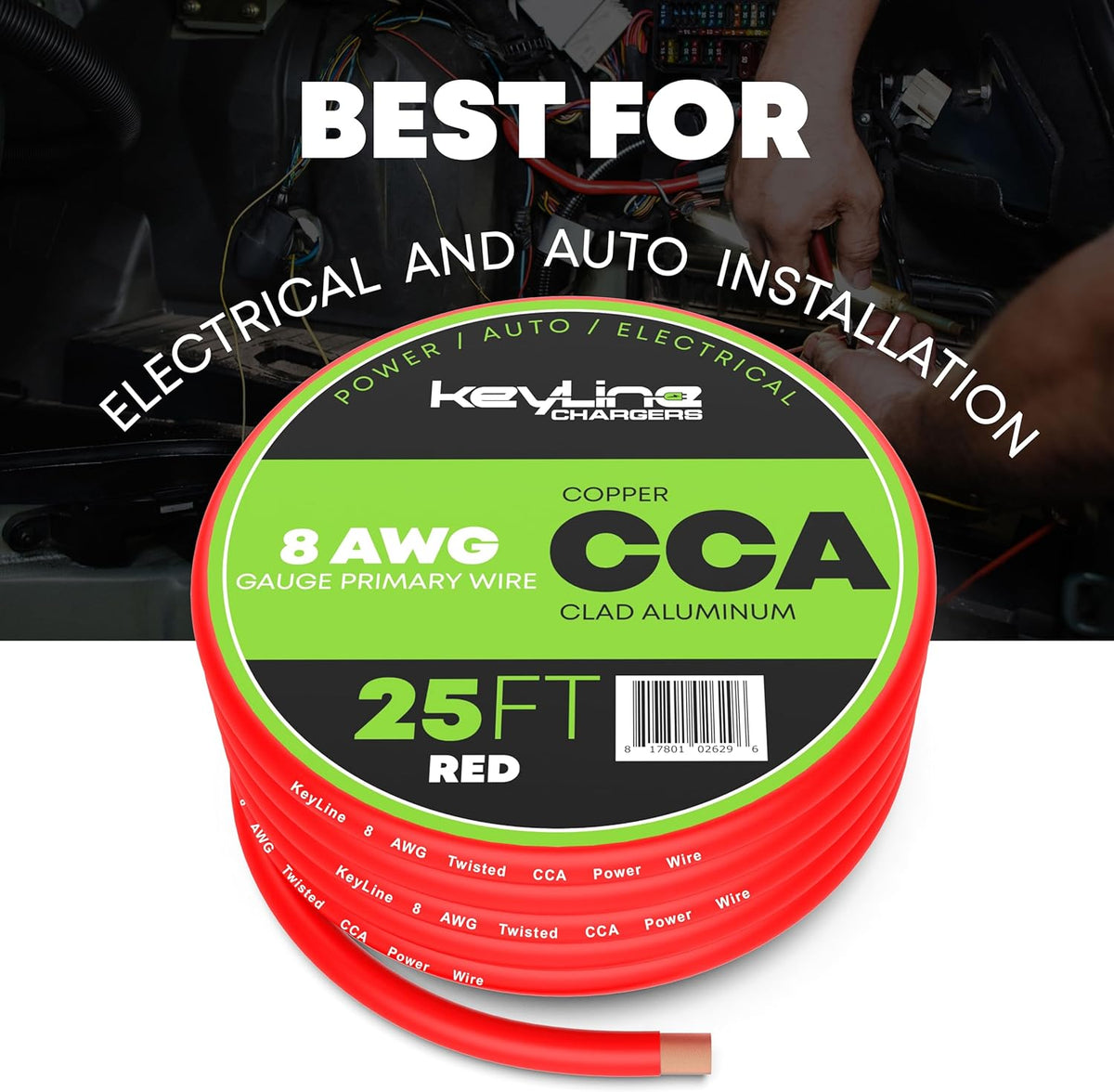 8 Gauge Wire - 25ft Red | 8 Gauge Amp Wire, Battery Cable, Marine Speaker Wire, Solar Cables for RV Trailer, Car Audio Speaker Cable, 8 AWG Automotive Wire Copper Clad Aluminum (CCA)