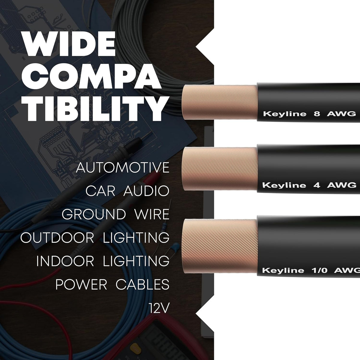 1/0 Gauge Wire - 25ft Black | 1/0 Gauge Amp Wire, Battery Cable, Marine Speaker Wire, Solar Cables for RV Trailer, Car Audio Speaker Cable, 8 AWG Automotive Wire Copper Clad Aluminum (CCA)