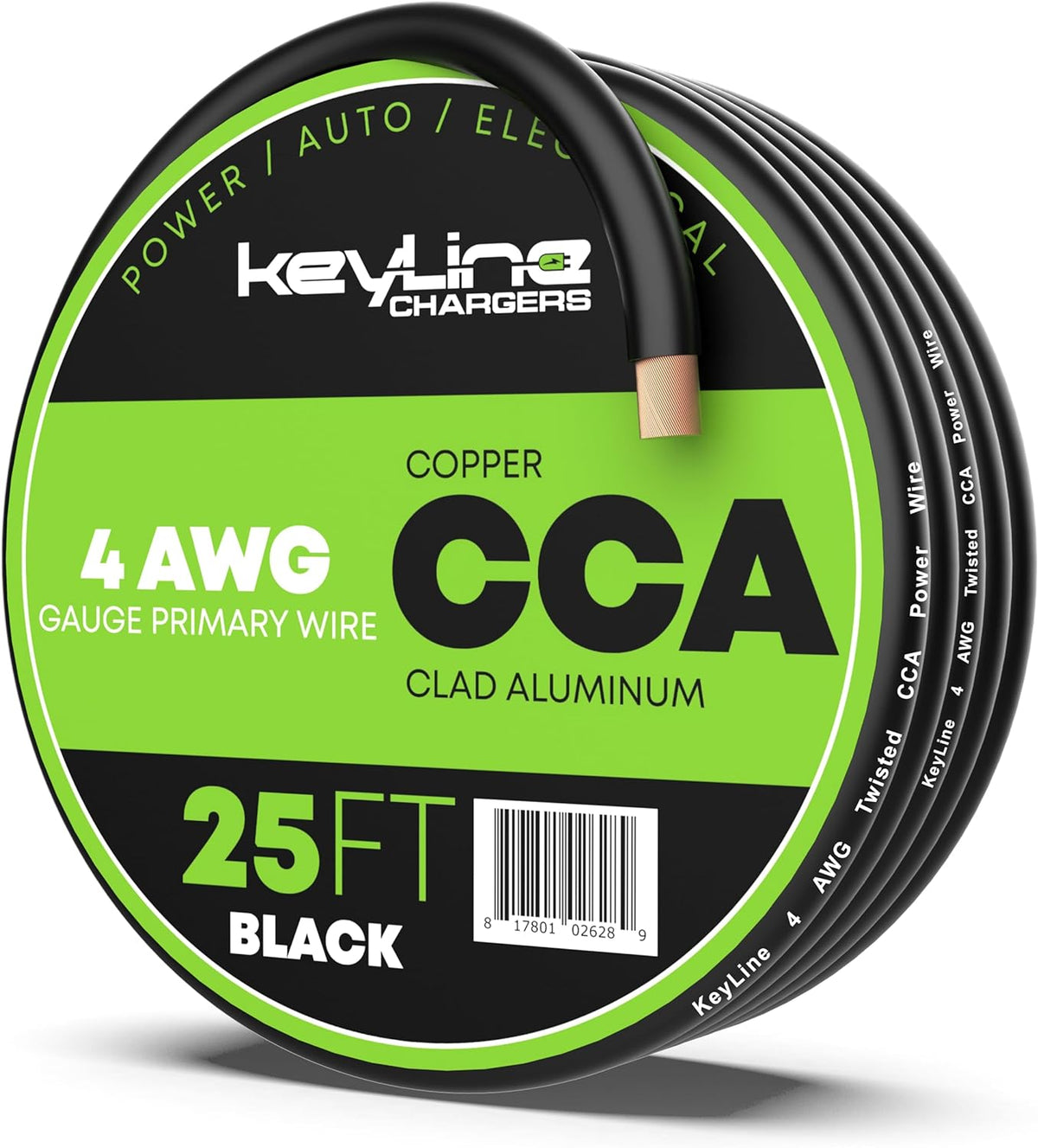 4 Gauge Wire - 25ft Black | 4 Gauge Amp Wire, Battery Cable, Marine Speaker Wire, Solar Cables for RV Trailer, Car Audio Speaker Cable, 4 AWG Automotive Wire Copper Clad Aluminum (CCA)