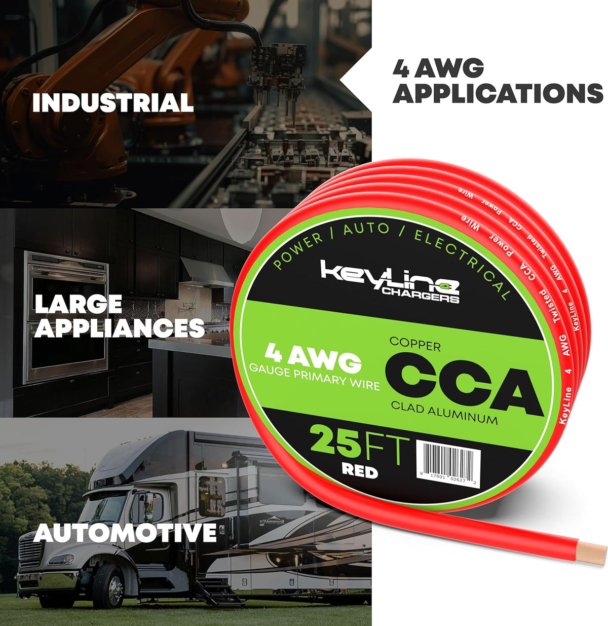 4 Gauge Wire - 25ft Red | 4 Gauge Amp Wire, Battery Cable, Marine Speaker Wire, Solar Cables for RV Trailer, Car Audio Speaker Cable, 4 AWG Automotive Wire Copper Clad Aluminum (CCA)