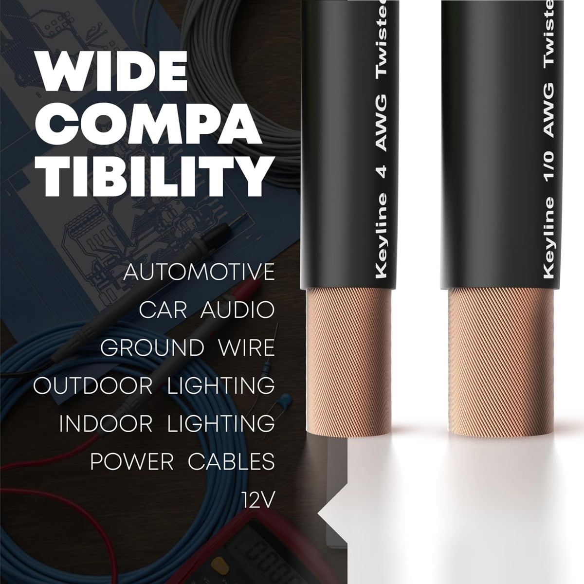 OFC Black 1/0 AWG Gauge Wire Oxygen Free Copper - (25ft), Automotive Wire, Power/Ground, Battery Cable, True Spec Welding & Automotive, Car Audio Speaker, RV Trailer, Amp Wiring by Keyline Chargers