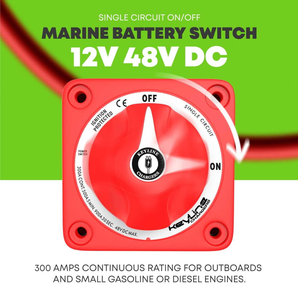 Marine Battery Disconnect Switch 12v to 48V DC | Boat Battery Kill Switch | Single Circuit 6006 M Series High Current On/Off RV Battery Disconnect Switch by KeyLine Chargers