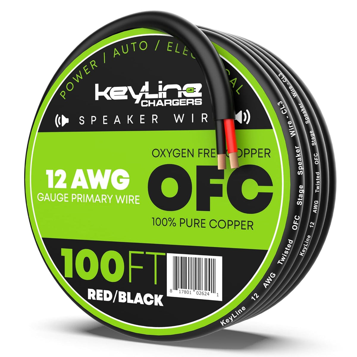 12 Gauge Speaker Wire - 100 Feet Black| 12-2 AWG Gauge - Outdoor Speaker Wire, CL3 CL2 Rated for in Ground Burial & in Wall / 2 Conductors - Marine Speaker Wire OFC Oxygen-Free Copper, Black 100ft