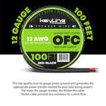 12 Gauge Speaker Wire - 100 Feet Black| 12-2 AWG Gauge - Outdoor Speaker Wire, CL3 CL2 Rated for in Ground Burial & in Wall / 2 Conductors - Marine Speaker Wire OFC Oxygen-Free Copper, Black 100ft