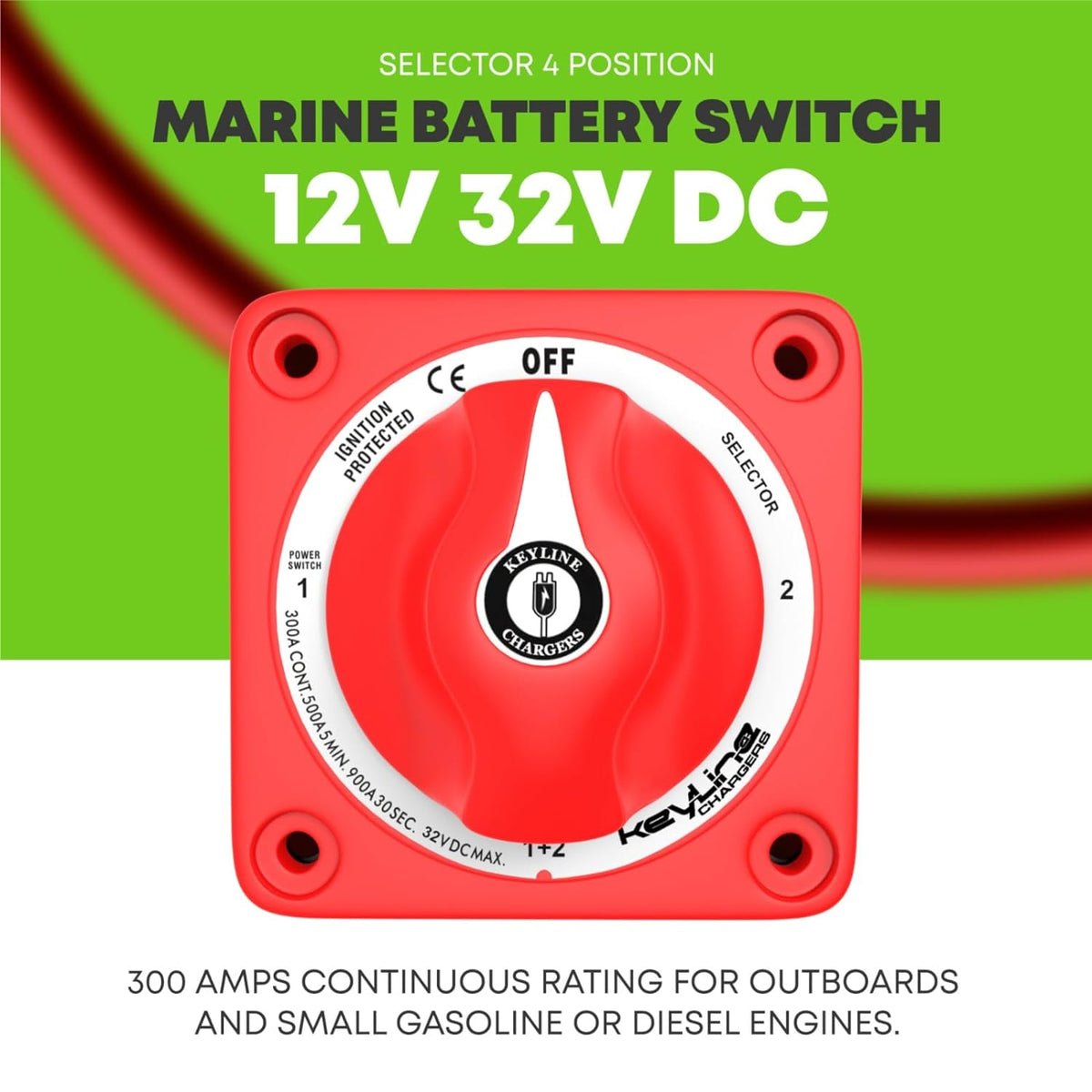 Marine Battery Switch | Battery Kill Switch 12V to 32V DC- Selector 4 Position 6007 M Series Boat Battery Switch by KeyLine Chargers