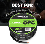 8 Gauge Wire - 25ft Black | 8 Gauge Amp Wire, Battery Cable, Marine Speaker Wire, Solar Cables for RV Trailer, Car Audio Speaker Cable, 8 AWG Automotive Wire Oxygen Free Copper (OFC)