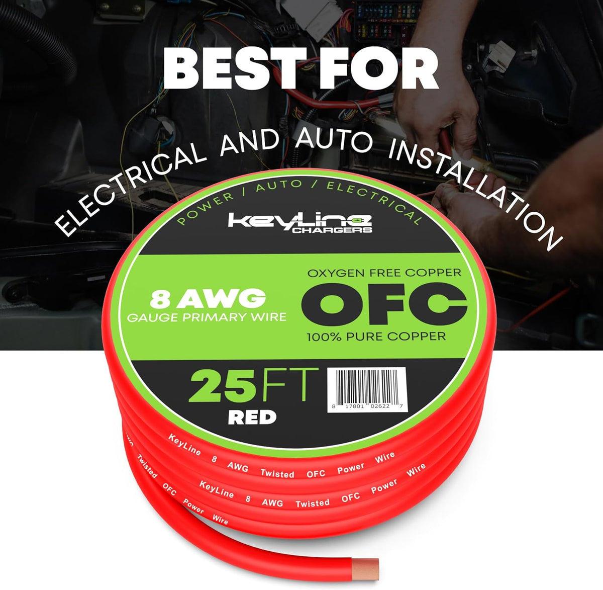 8 Gauge Wire - 25ft Red | 8 Gauge Amp Wire, Battery Cable, Marine Speaker Wire, Solar Cables for RV Trailer, Car Audio Speaker Cable, 8 AWG Automotive Wire Oxygen Free Copper (OFC)