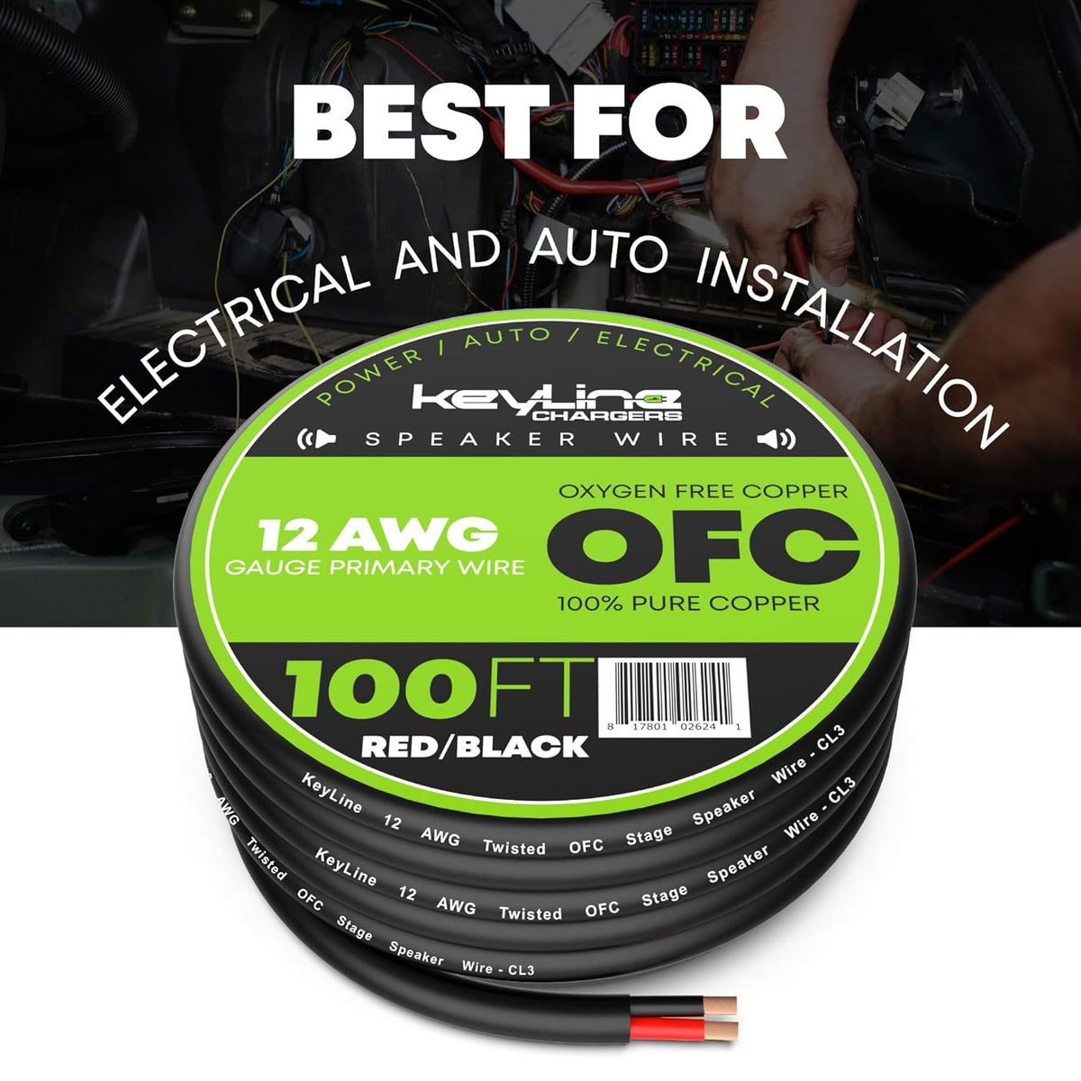 12 Gauge Speaker Wire - 100 Feet Black| 12-2 AWG Gauge - Outdoor Speaker Wire, CL3 CL2 Rated for in Ground Burial & in Wall / 2 Conductors - Marine Speaker Wire OFC Oxygen-Free Copper, Black 100ft