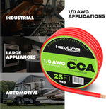 1/0 Gauge Wire - 25ft Red | 1/0 Gauge Amp Wire, Battery Cable, Marine Speaker Wire, Solar Cables for RV Trailer, Car Audio Speaker Cable, 8 AWG Automotive Wire Copper Clad Aluminum (CCA)