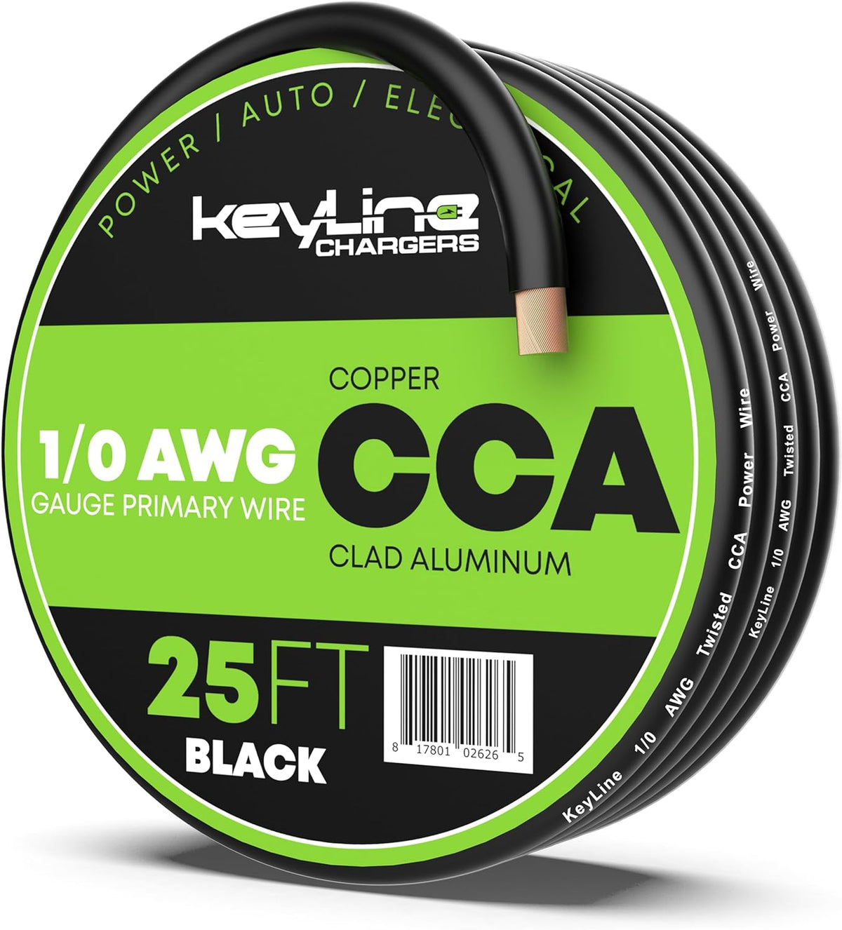 1/0 Gauge Wire - 25ft Black | 1/0 Gauge Amp Wire, Battery Cable, Marine Speaker Wire, Solar Cables for RV Trailer, Car Audio Speaker Cable, 8 AWG Automotive Wire Copper Clad Aluminum (CCA)