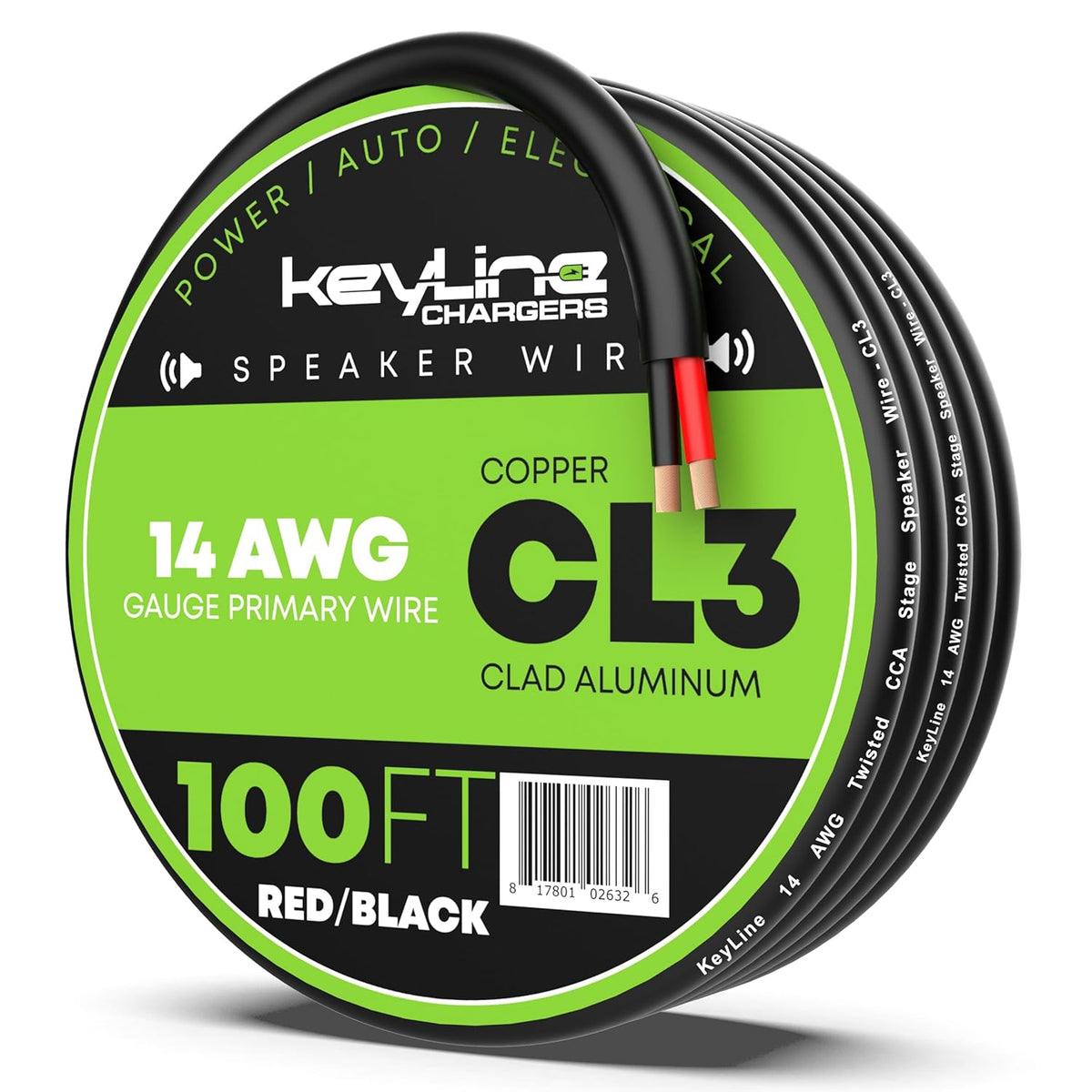 14 Gauge Speaker Wire - 100 Feet Black| 14-2 AWG Gauge - Outdoor Speaker Wire, CL3 CL2 Rated for in Ground Burial & in Wall / 2 Conductors - Marine Speaker Wire CCA Copper Clad Aluminum, Black 100ft