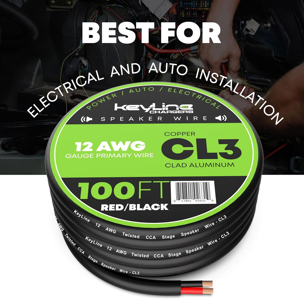 12 Gauge Speaker Wire - 100 Feet Black| 12-2 AWG Gauge - Outdoor Speaker Wire, CL3 CL2 Rated for in Ground Burial & in Wall / 2 Conductors - Marine Speaker Wire CCA Copper Clad Aluminum, Black 100ft