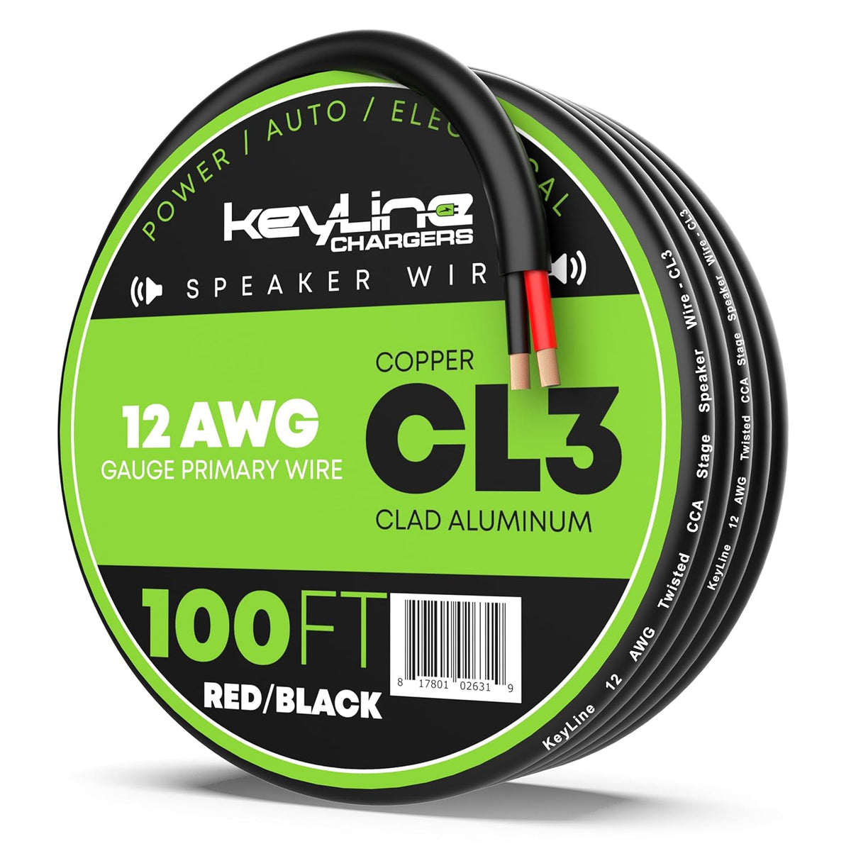 12 Gauge Speaker Wire - 100 Feet Black| 12-2 AWG Gauge - Outdoor Speaker Wire, CL3 CL2 Rated for in Ground Burial & in Wall / 2 Conductors - Marine Speaker Wire CCA Copper Clad Aluminum, Black 100ft