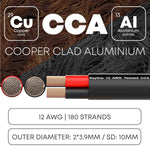 12 Gauge Speaker Wire - 100 Feet Black| 12-2 AWG Gauge - Outdoor Speaker Wire, CL3 CL2 Rated for in Ground Burial & in Wall / 2 Conductors - Marine Speaker Wire CCA Copper Clad Aluminum, Black 100ft